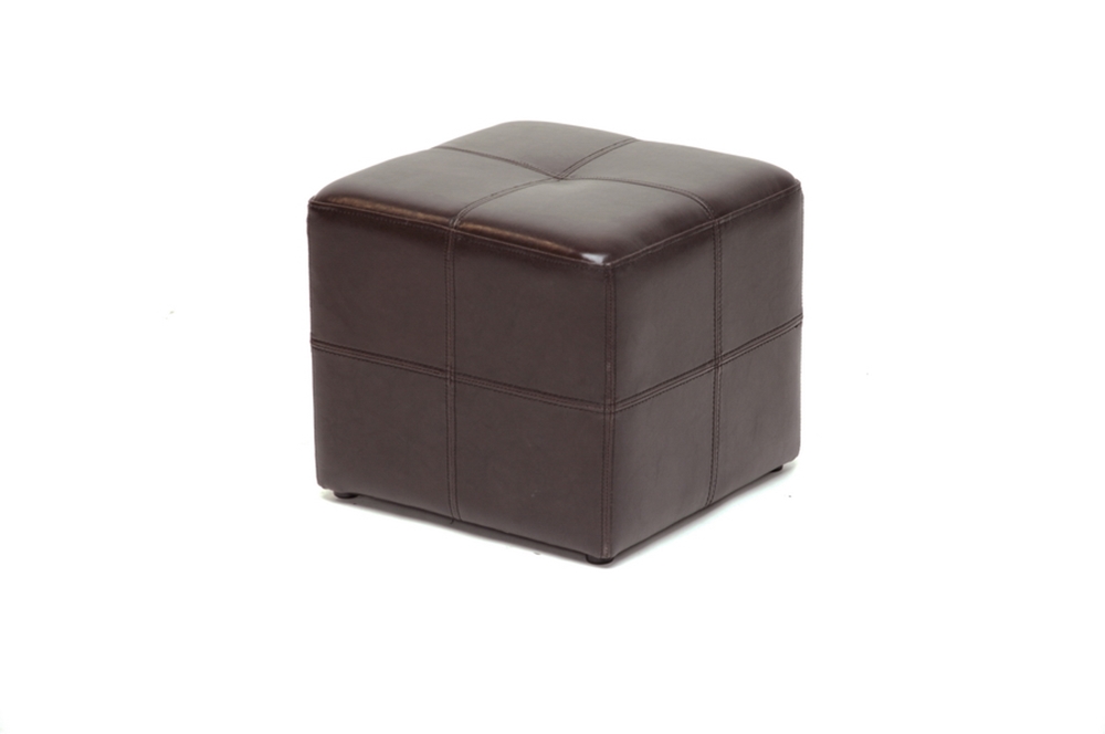 Nox Brown Leather Small Inexpensive, Leather Ottoman Cube