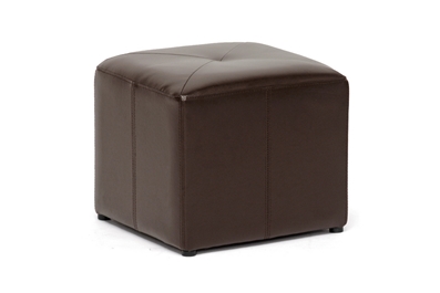Baxton Studio Aric Brown Leather Small Inexpensive Cube Ottoman