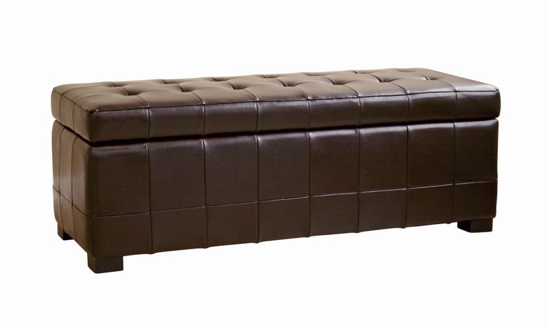 Walter Brown Leather Tufted Large, Brown Leather Ottoman Storage