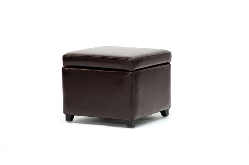 Linden Brown Leather Small Storage Cube, Leather Cube Storage Ottoman