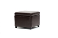 Baxton Studio Linden Brown Leather Small Storage Cube Ottoman with Safety Hinge