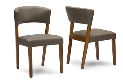 Baxton Studio Montreal Mid-Century Dark Walnut Wood Grey Faux Leather Dining ChairsTwo (2) Dining Chairs