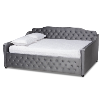 Baxton Studio Freda Transitional and Contemporary Grey Velvet Fabric Upholstered and Button Tufted Queen Size Daybed