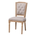 Baxton Studio Estelle  Chic Rustic French Country Cottage Weathered Oak Beige Fabric Button-tufted Upholstered Dining Chair Baxton Studio restaurant furniture, hotel furniture, commercial furniture, wholesale dining room furniture, wholesale dining chairs, classic dining chairs