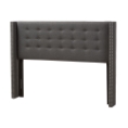 Baxton Studio Ginaro Modern And Contemporary Dark Grey Fabric Button-Tufted Nail head King Size Winged Headboard Baxton Studio restaurant furniture, hotel furniture, commercial furniture, wholesale bedroom furniture, wholesale headboards, classic king headboards