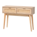 Baxton Studio Baird Mid-Century Modern Light Oak Brown Finished Wood and Rattan 2-Drawer Console Table Baxton Studio Baird Mid-Century Modern Light Oak Brown Finished Wood and Rattan 2-Drawer Console Table