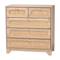 Baxton Studio Elsbeth Mid-Century Modern Oak Brown Finished Wood and Natural Rattan 5-Drawer Storage Cabinet Baxton Studio Elsbeth Mid-Century Modern Oak Brown Finished Wood and Natural Rattan 5-Drawer Storage Cabinet