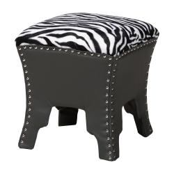 Baxton Studio Sally Modern and Contemporary Zebra-print Patterned Fabric Brown Faux Leather Upholstered Accent Stool with Nail heads Baxton Studio restaurant furniture, hotel furniture, commercial furniture, wholesale living room furniture, wholesale bench, wholesale ottoman bench, classic ottoman bench