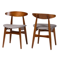 Baxton Studio Flora Mid-Century Modern Light Grey Fabric and "Oak" Medium Brown Finishing Wood Dining Chair Baxton Studio restaurant furniture, hotel furniture, commercial furniture, wholesale dining room furniture, wholesale chairs, classic dining chairs