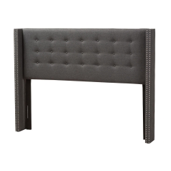 Baxton Studio Ginaro Modern And Contemporary Dark Grey Fabric Button-Tufted Nail head King Size Winged Headboard Baxton Studio restaurant furniture, hotel furniture, commercial furniture, wholesale bedroom furniture, wholesale headboards, classic king headboards