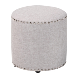 Baxton Studio Rosine Modern and Contemporary Light Grey Fabric Upholstered Nail Trim Ottoman Baxton Studio restaurant furniture, hotel furniture, commercial furniture, wholesale living room furniture, wholesale ottoman, classic standard ottoman