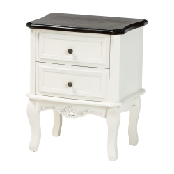 Baxton Studio Darlene Classic and Traditional French White and Cherry Brown Finished Wood 2-Drawer End Table Baxton Studio restaurant furniture, hotel furniture, commercial furniture, wholesale living room furniture, wholesale end table, classic end table