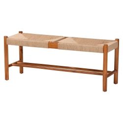 Baxton Studio Saura Mid-Century Modern Oak Brown Finished Wood and Hemp Dining Bench Baxton Studio restaurant furniture, hotel furniture, commercial furniture, wholesale bar furniture, wholesale dining bench, classic dining bench