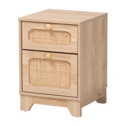 Baxton Studio Elsbeth Mid-Century Modern Light Brown Finished Wood and Natural Rattan 1-Drawer End Table Baxton Studio Elsbeth Mid-Century Modern Light Brown Finished Wood and Natural Rattan 1-Drawer End Table