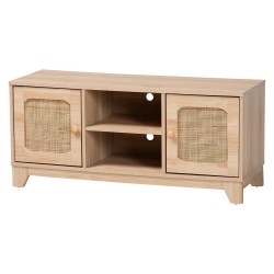 Baxton Studio Elsbeth Mid-Century Modern Light Brown Finished Wood and Natural Rattan 2-Door TV Stand Baxton Studio Elsbeth Mid-Century Modern Light Brown Finished Wood and Natural Rattan 2-Door TV Stand