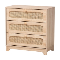 Baxton Studio Elsbeth Japandi Oak Brown Finished Wood and Natural Rattan 3-Drawer Storage Cabinet Baxton Studio Elsbeth Japandi Oak Brown Finished Wood and Natural Rattan 3-Drawer Storage Cabinet