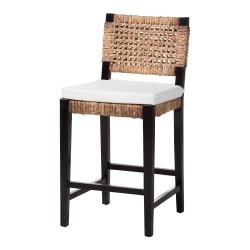 bali & pari Alise Modern Bohemian Dark Brown Mahogany Wood and Seagrass Counter Stool Baxton Studio restaurant furniture, hotel furniture, commercial furniture, wholesale bar furniture, wholesale counter stools, classic counter stools